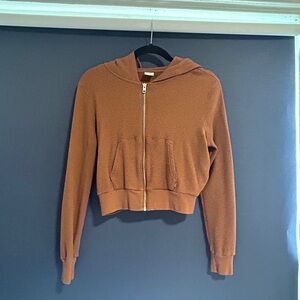 TNA Cropped Zip Hoodie in Rust Brown
